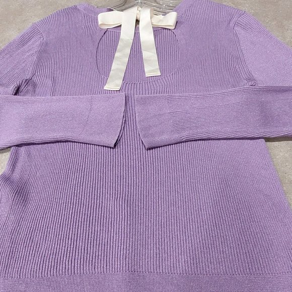 MASSIMO DUTTI Long Sleeve Knit Ribbon Tie Back Sweater - Purple - Size Large - Picture 4 of 8